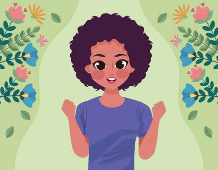 afro woman in floral frameのイラスト素材