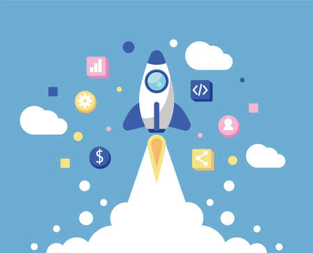 start up technology with rocketのイラスト素材