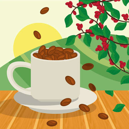coffee cup and grains sceneのイラスト素材