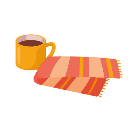 coffee cup and autumn scarfのイラスト素材