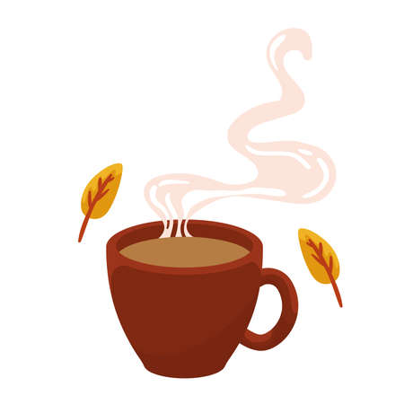 hot coffee and leaves iconのイラスト素材