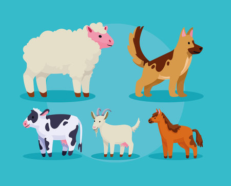 five farm animals iconsのイラスト素材