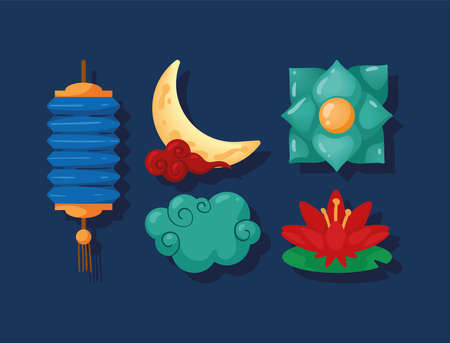 five mid autumn festival iconsのイラスト素材
