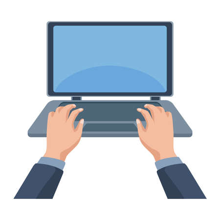 hands using laptop computer portableのイラスト素材