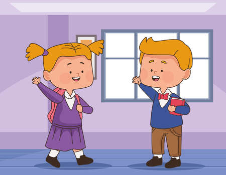 blond little students coupleのイラスト素材