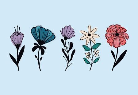 five flowers garden iconsのイラスト素材
