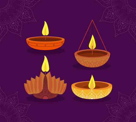 four diwali lanterns iconsのイラスト素材