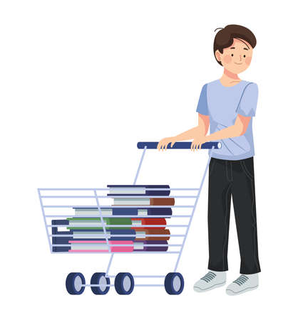 dad with shopping cart and school suppliesのイラスト素材