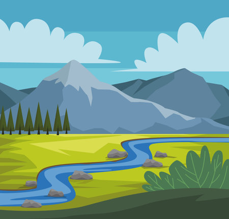 wanderlust landscape with riverのイラスト素材