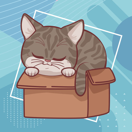 cat in box anime styleのイラスト素材