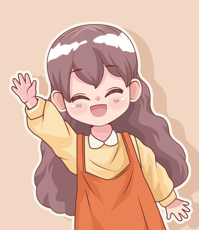 little girl saludating anime style posterのイラスト素材