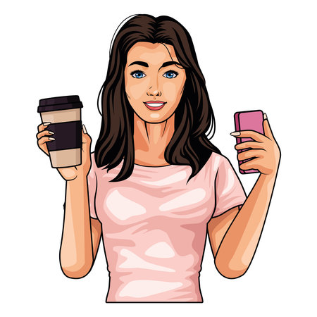 woman with coffee and smartphone