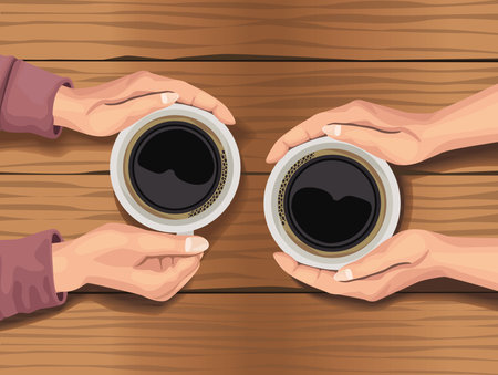 hands with coffee cupsのイラスト素材