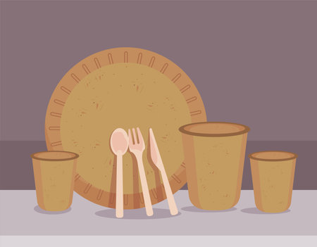 eco packages and cutleriesのイラスト素材