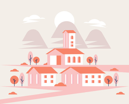 pink buildings cityscape sceneのイラスト素材