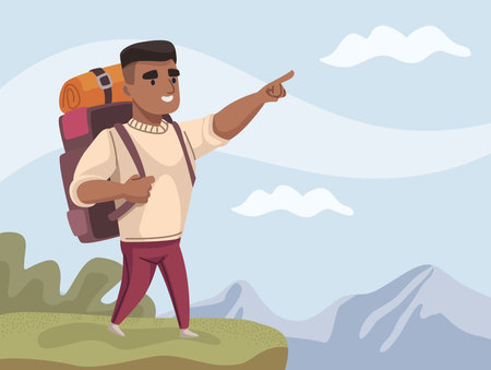 afro traveler man walking sceneのイラスト素材