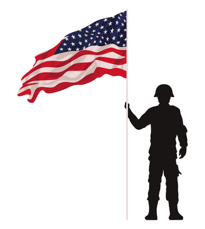 soldier with usa flagのイラスト素材