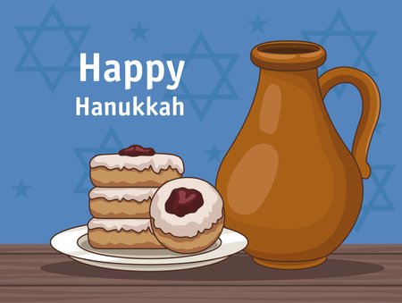 happy hanukkah lettering cardのイラスト素材