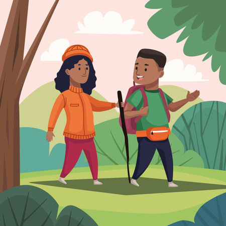 afro travelers couple walkingのイラスト素材