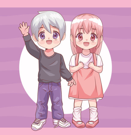 kids couple standingのイラスト素材