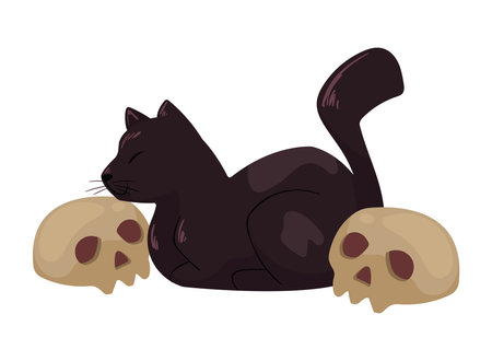 halloween cat with skullsのイラスト素材