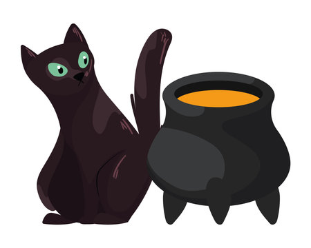 halloween cat with cauldronのイラスト素材