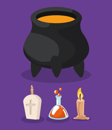 halloween cauldron and iconsのイラスト素材