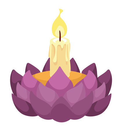 loy krathong candle in purple floralのイラスト素材