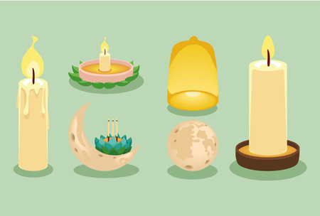 six loy krathong decorationsのイラスト素材