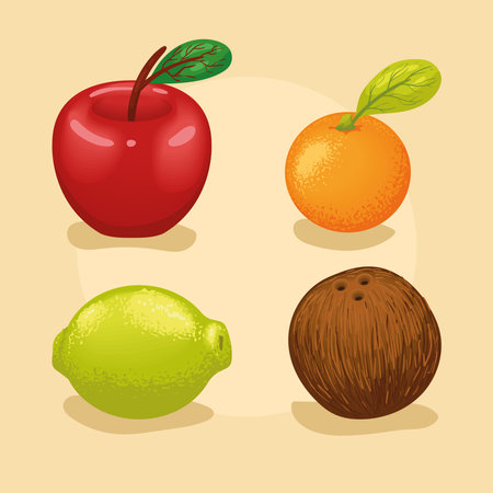 four fresh fruits healthyのイラスト素材