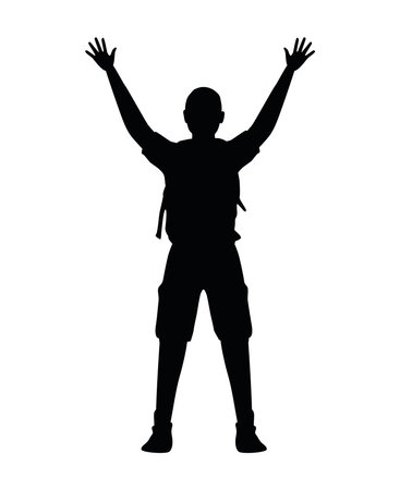 happy man celebrating silhouetteのイラスト素材