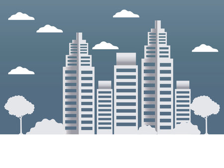 city buildings and treesのイラスト素材