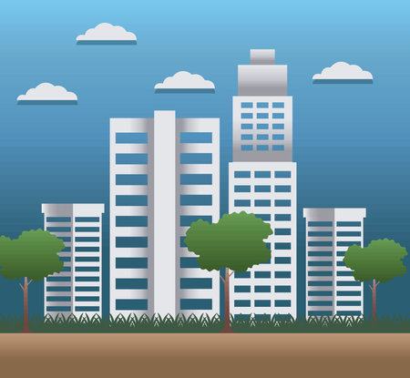 buildings and trees green cityのイラスト素材