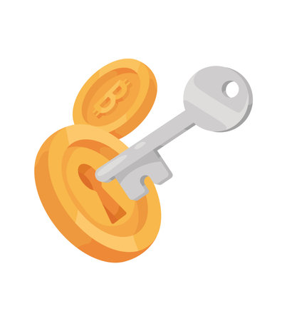 golden bitcoins and keyのイラスト素材