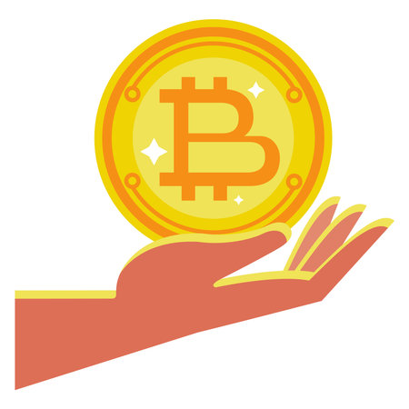 hand lifting golden bitcoinのイラスト素材