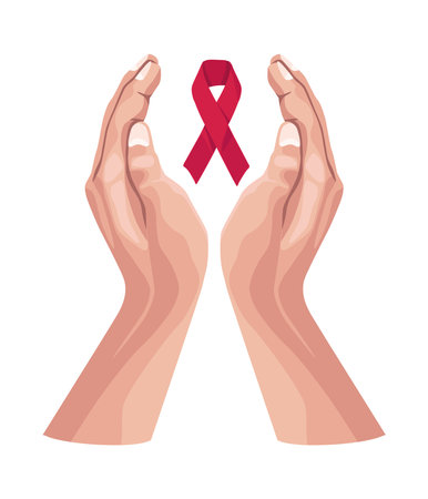 hands protecting AIDS ribbon campaignのイラスト素材