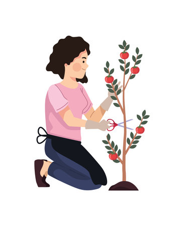 female farmer with tomato plantのイラスト素材