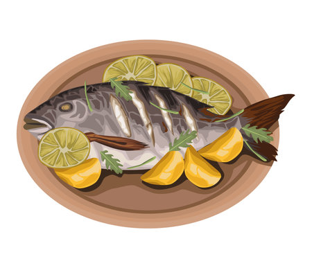 fish fried and lemonのイラスト素材