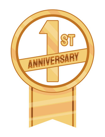 first anniversary golden badgeのイラスト素材