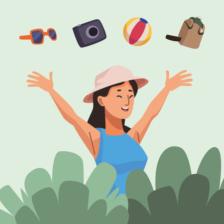 female traveler with equipmentのイラスト素材