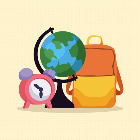 school supplies and alarm clockのイラスト素材
