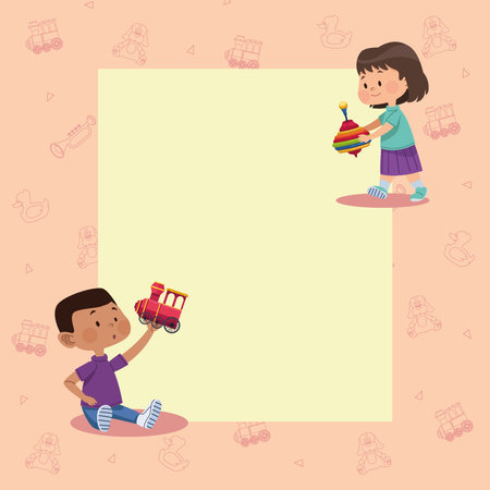 little kids couple playingのイラスト素材