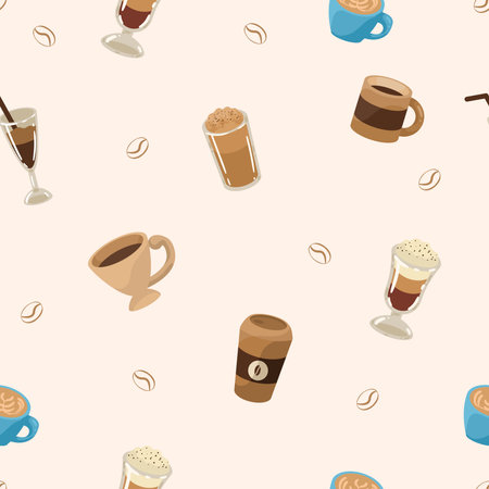 coffee drinks products patternのイラスト素材