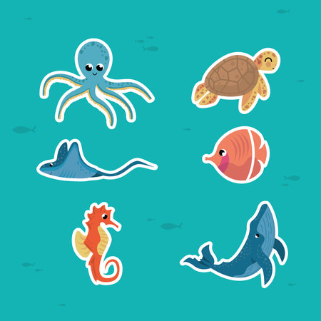 six sealife animalsのイラスト素材