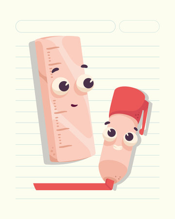 rule and penlighter supplies kawaiiのイラスト素材