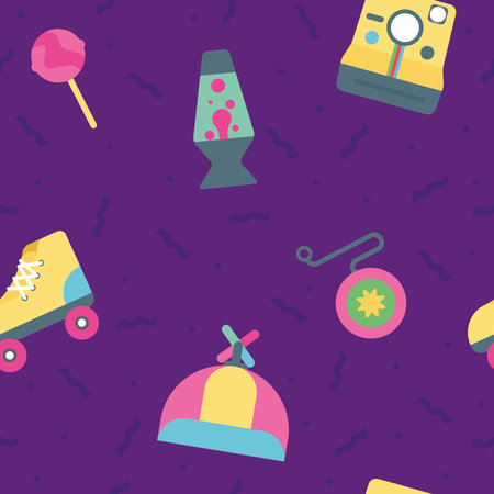 nineties style icons patternのイラスト素材