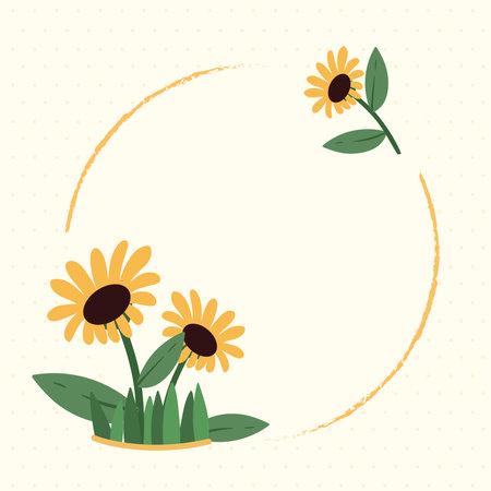 sunflowers in circular frameのイラスト素材