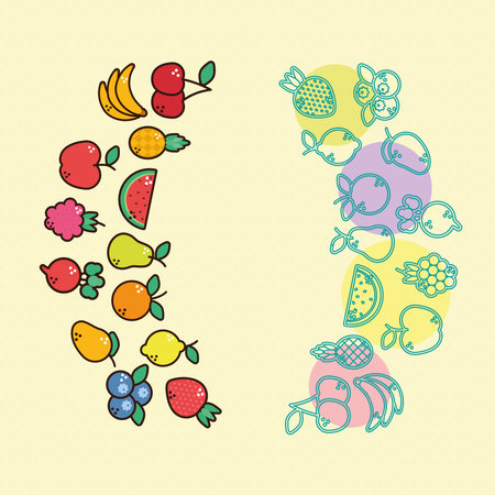 fresh fruits healthy aroundのイラスト素材