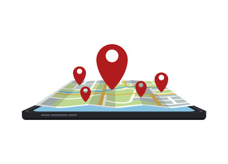 smartphone with paper mapのイラスト素材