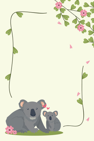 koalas mom and baby in frameのイラスト素材